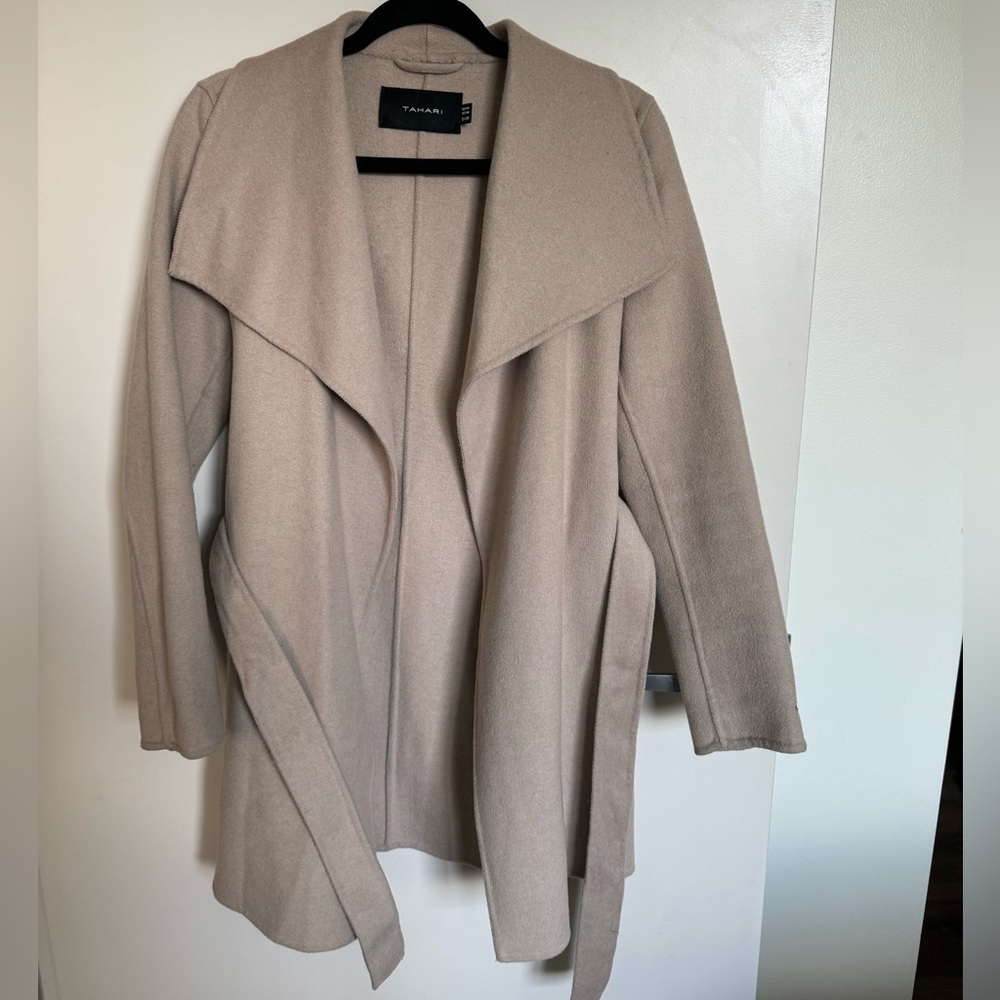 Wool Beige Tahari Wrap Pea Coat